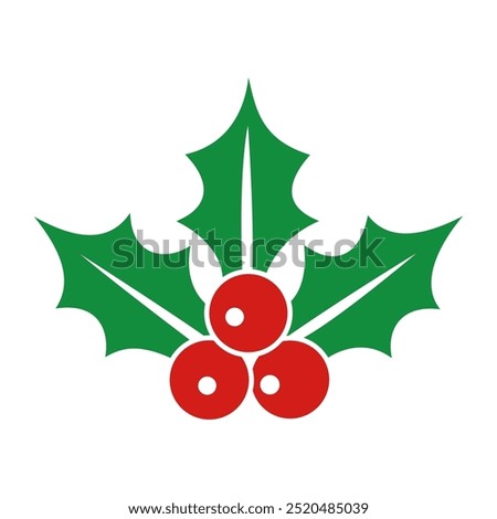 Christmas holly berry leaves. Christmas mistletoe icon. Cartoon holly leaves and berries. Mistletoe icon. Christmas Holly berry icon. Vector illustration.