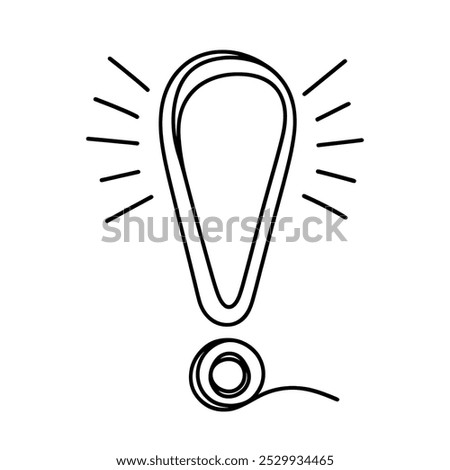 Continuous linear drawing of exclamation mark. Single-line drawing of an exclamation mark. Exclamation mark in one line style. Vector illustration.