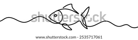 Minimalist vector illustration representing a fish swimming, drawn with a single unbroken line