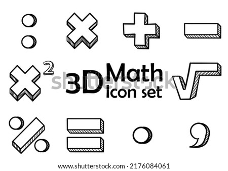 a collection of hand drawn symbols in mathematics with 3d design, with a simple and modern design