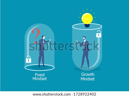 Two businessman different thinking between Fixed Mindset vs Growth Mindset success concept