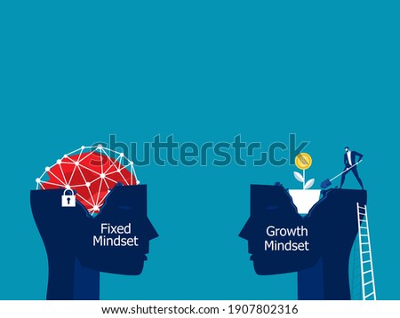 Big head human think growth mindset different fixed mindset concept vector