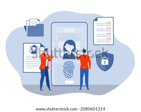 KYC or know your customer with business verifying the identity of its clients concept at the partners-to-be through a magnifying glass vector illustrator