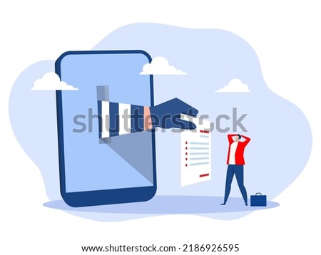 Man stress looking him invoice on laptop Warning window appear on laptop screen. Concept of virus, piracy, hacking and security.pam emails concept vector