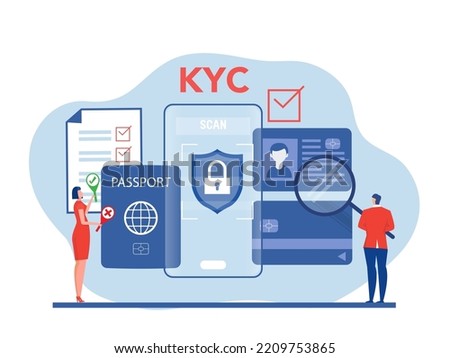 KYC or know your customer with business verifying the identity of its clients concept at the partners-to-be through a magnifying glass Idea of business identification and finance safety. 