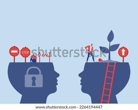 Big head human think growth mindset different fixed mindset concept vector