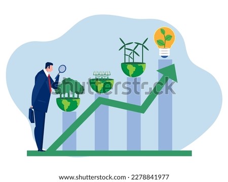 Business invest with growth graph for ESG or ecology problem concept; business invest energy sources. Preserving resources of planet. flat vector illustration