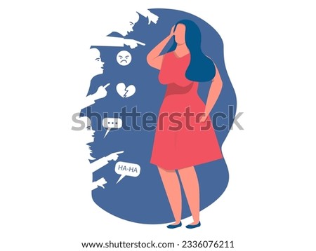 ​​Bullying concept,woman depressed with People bullying a girl on message bubbles with body shaming and bullying concept abuse concept. Vector flat cartoon illustration