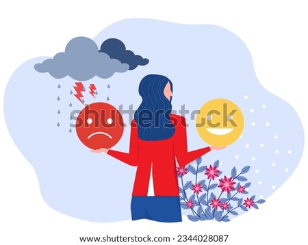 Mental health flat concept,Woman Positive and negative emotions,good and bad mood.opposites psychological vector mood swings vector illustration