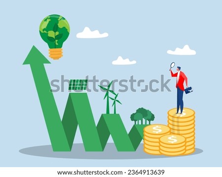 Business invest with growth graph for ESG or ecology problem concept; business invest energy sources. Preserving resources of planet. flat vector illustration