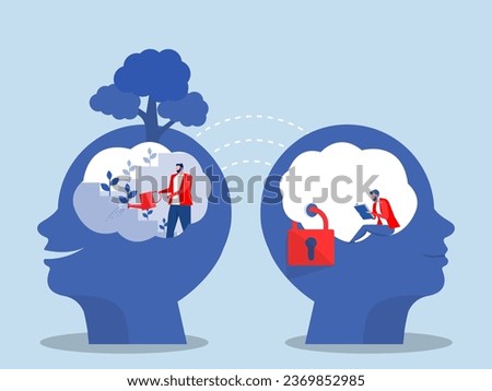 Two Big head humans think growth mindset different fixed mindset concept vector illustrator