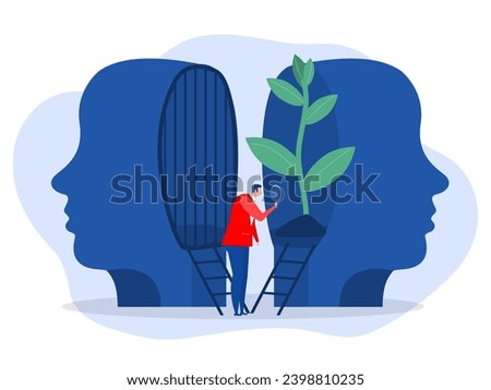 Big head human think growth mindset different fixed mindset concept vector