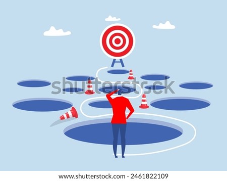 Avoid pitfall Planning and obstacle avoidance concept, business failure, skill and creativity to solve problem  with many pitfalls to achieve business success vector