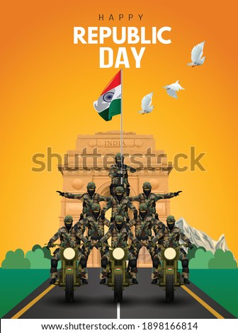 vector illustration of Indian army with flag for Happy Republic Day of India