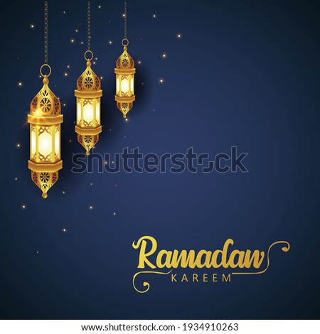 Crescent Islamic with Hanging Lantern for Ramadan Kareem and eid mubarak. Golden Half Moon pattern,background.vector illustration	