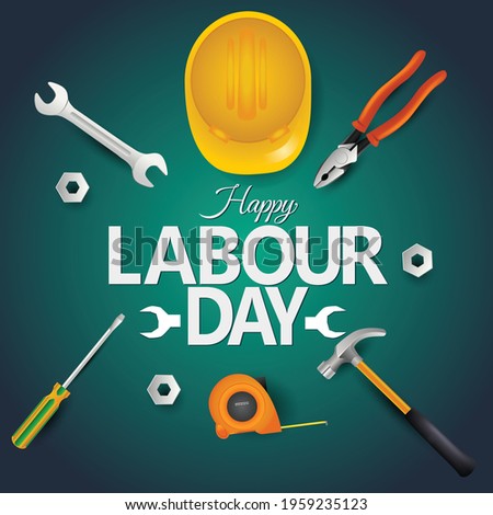 Happy Labor Day On 1 May. tools top view. vector illustration design.	
