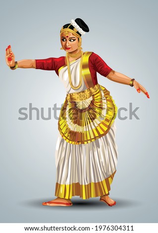 Kerala traditional dance performance mohiniyattam. vector illustration design