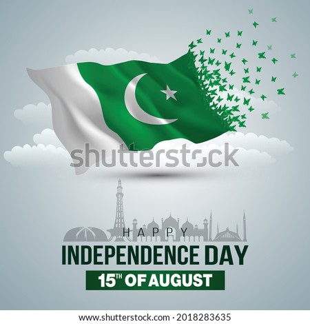 happy independence day Pakistan. 3d flag with flying butterfly
. vector illustration design