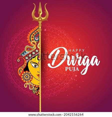 indian God durga Face in Happy Durga Puja Subh Navratri background and template. vector illustration design