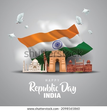 Happy republic day India 26th January. Indian monument and Landmark with background , poster, card, banner. vector illustration design