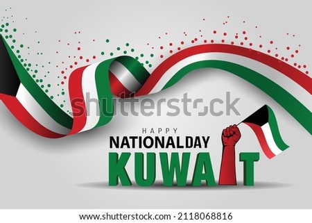 happy national day Kuwait holding hand with Kuwait flag. 3d letter vector illustration design