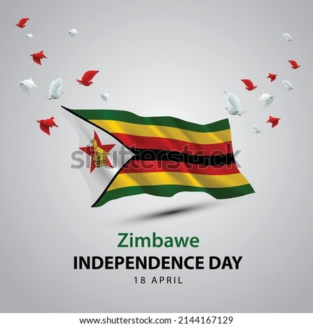 happy independence day Zimbabwe. 3d flag with flying pigeon. vector illustration design
