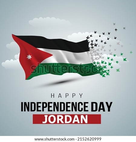 happy independence day Jordan. 3d flag with flying butterfly. vector illustration design
