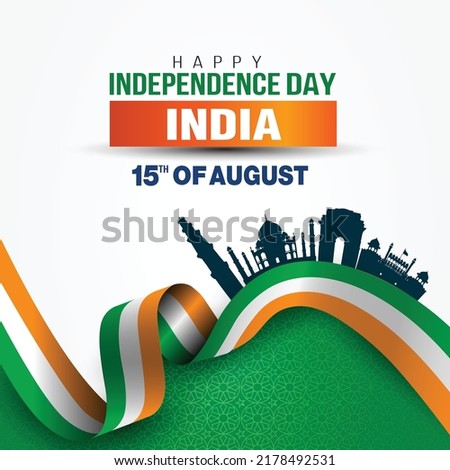 15th August happy national day India with waving flag. vector illustration design 