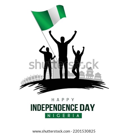 1st October Nigeria Independence Day. peoples holding Nigerian flag