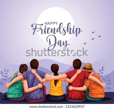Happy international friendship day greeting card, back view of friends group. abstract vector illustration design
