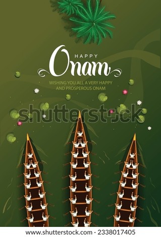 happy Onam celebration with abstract vector illustration design of Kerala boat race with group of peoples