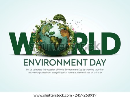 world environment day poster. green plant and globe. abstract vector illustration design.