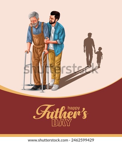 son on his father helping to walking background, happy international father's day concept, can be use for card, poster, website, brochure. vector illustration design