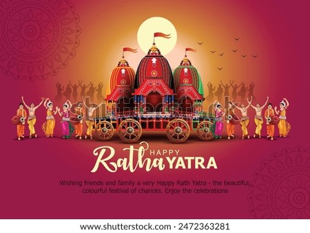 Indian festival Ratha Yatra of Lord Jagannath, Balabhadra and Subhadra on Chariot with people. new abstract vector illustration design