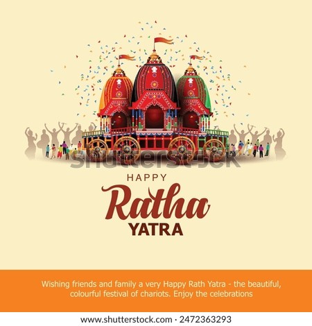 Indian festival Ratha Yatra of Lord Jagannath, Balabhadra and Subhadra on Chariot with people. new abstract vector illustration design