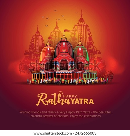 Indian festival Ratha Yatra of Lord Jagannath, Balabhadra and Subhadra on Chariot with people. new abstract vector illustration design