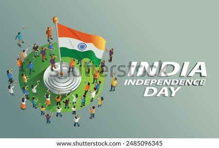 India happy independence day people hoisting the Indian tricolor flag. abstract vector illustration
