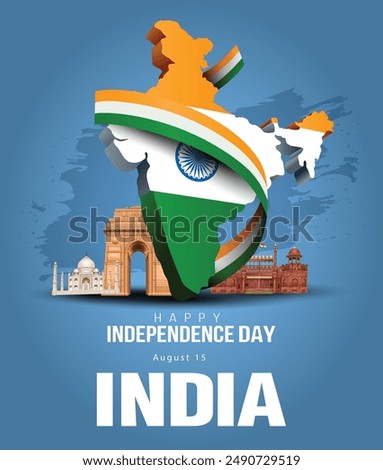 happy independence day India. Ashoka chakra with Indian map. abstract vector illustration design