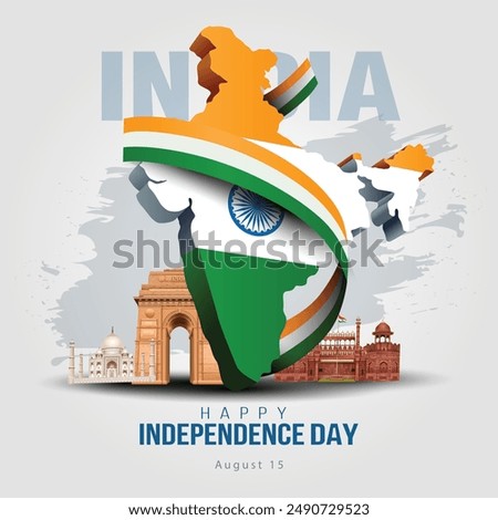 happy independence day India. Ashoka chakra with Indian map. abstract vector illustration design