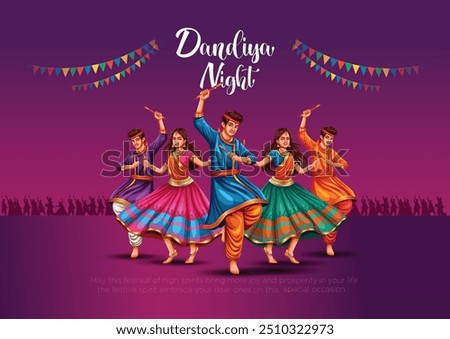 Garba Night Diwali  poster for Navratri Dussehra festival of India. vector illustration design of peoples playing Dandiya dance.