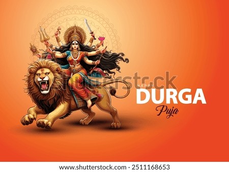 indian God durga in Happy Durga Puja Subh Navratri background. vector illustration