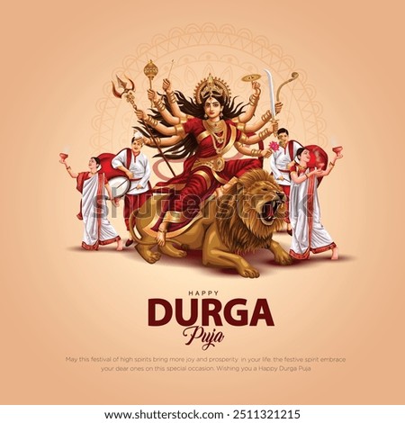 Indian God shri Druga in Happy Durga Puja Subh Navratri red background. vector illustration design