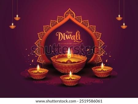 Indian festival of lights Happy Diwali, holiday Background, Diwali celebration greeting card, abstract vector illustration design.	