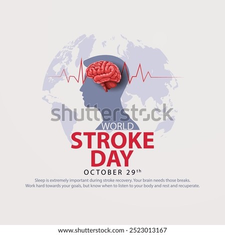 World stroke day with red Brain and world sign. abstract vector illustration design