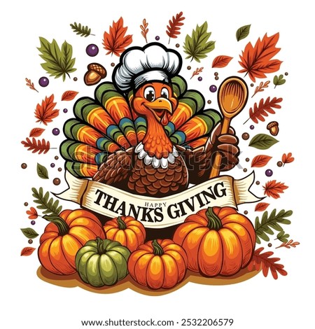 Happy Thanksgiving Day banner with Thanksgiving turkey cute cartoon style. abstracy vector illustration design