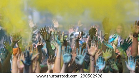 Holi festival with colorful hands