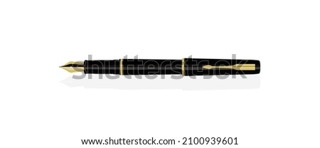 Vector of Golden  and Black Color Fountain Pen With A Cap.  Illustration of Mock Up Pen isolated on white background.