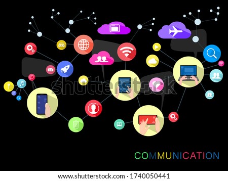 Internet concept Social network communication in online networks on black background