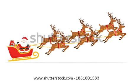 Santa claus with reindeer and gifts. Christmas season. Vector illustration