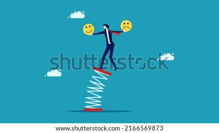 Controlling emotions from fluctuations from external factors Businessman balancing on an unstable sling. business concept 